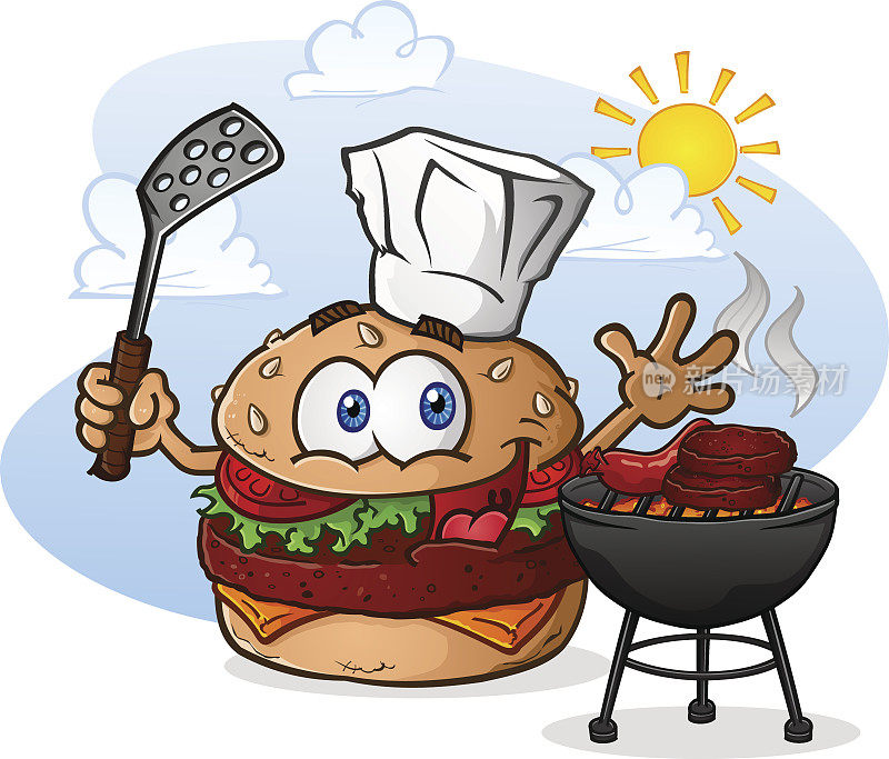 芝士汉堡卡通厨师烧烤