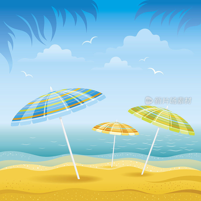 带雨伞的海滩背景