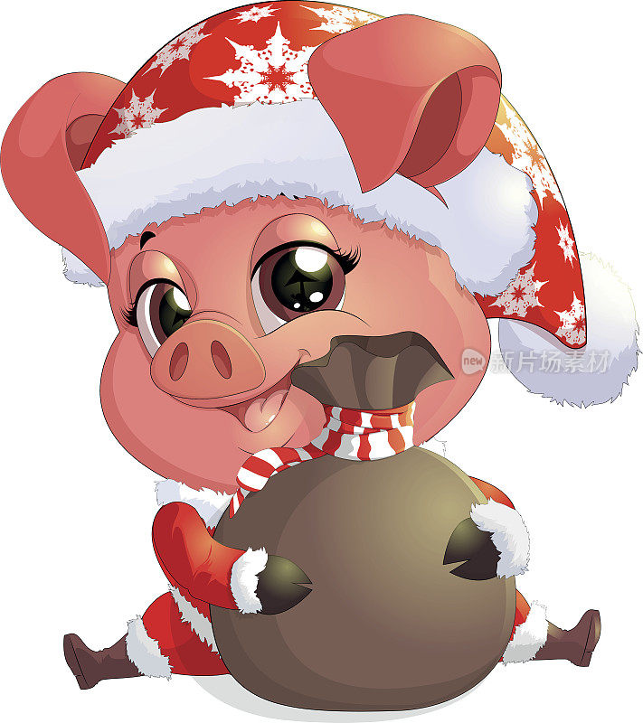 穿着圣诞老人服装的猪