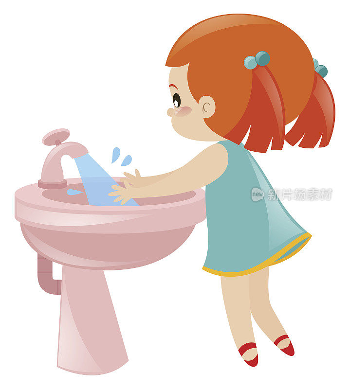 女孩在水槽里洗手