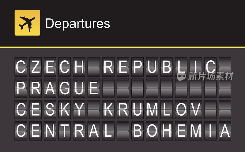 捷克共和国翻转字母表机场起飞，布拉格，克鲁姆洛夫