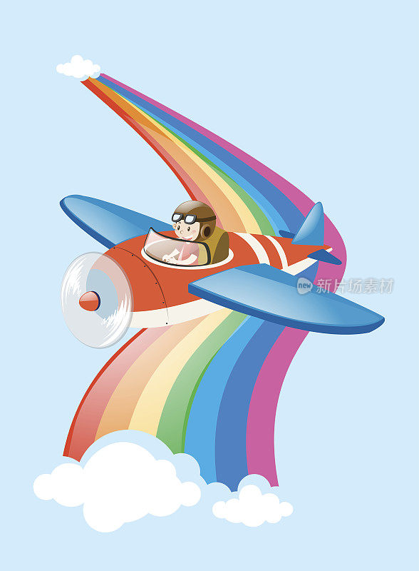 飞行员驾驶喷气式飞机飞越彩虹