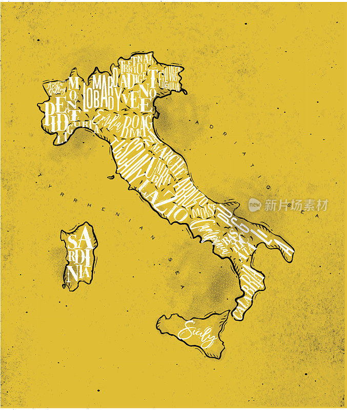地图意大利复古黄