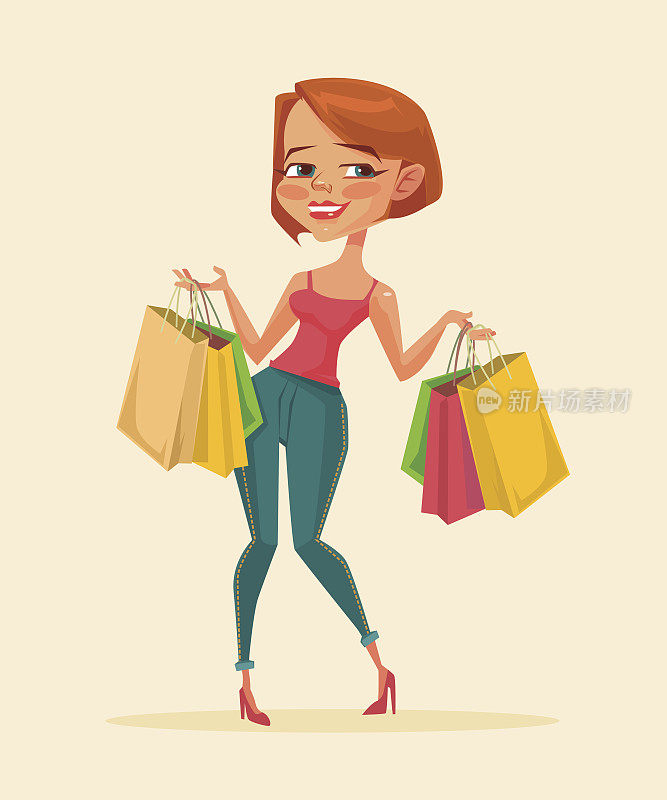 女人购物袋。购物出售。购物折扣