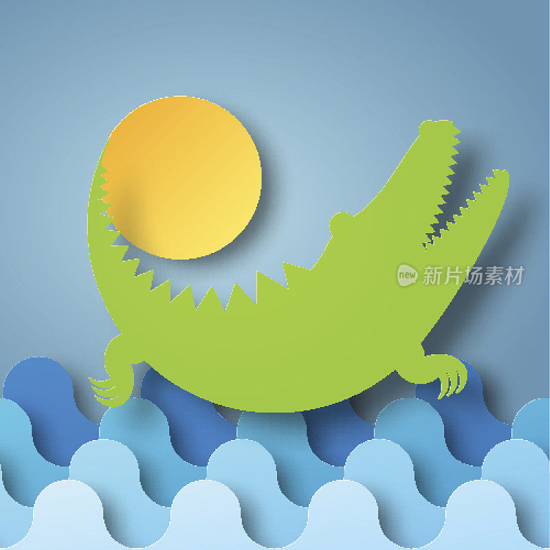 投影鳄鱼的矢量插图盒在水中与太阳嬉戏
