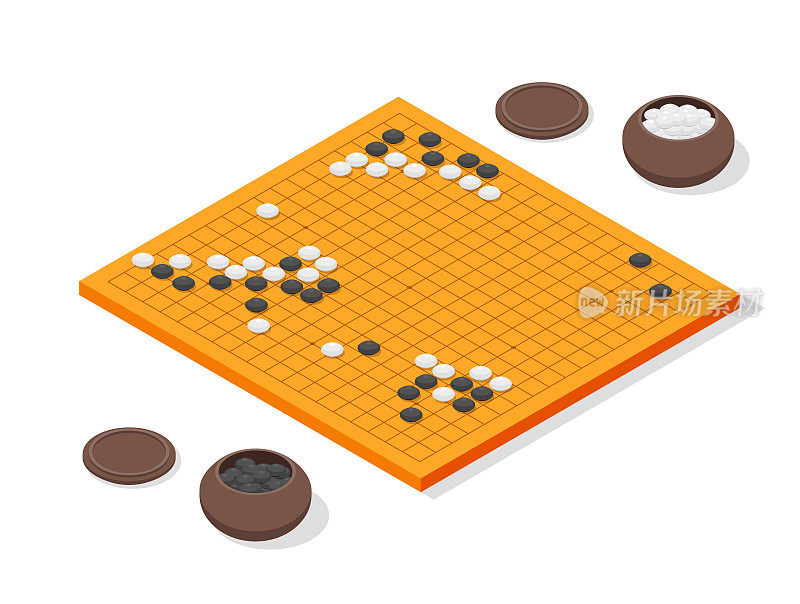 日本桌游Go概念3d等距视图。向量