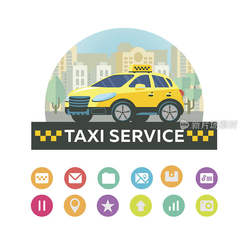 矢量标识出租车服务。一组图标的移动应用程序。出租车服务。