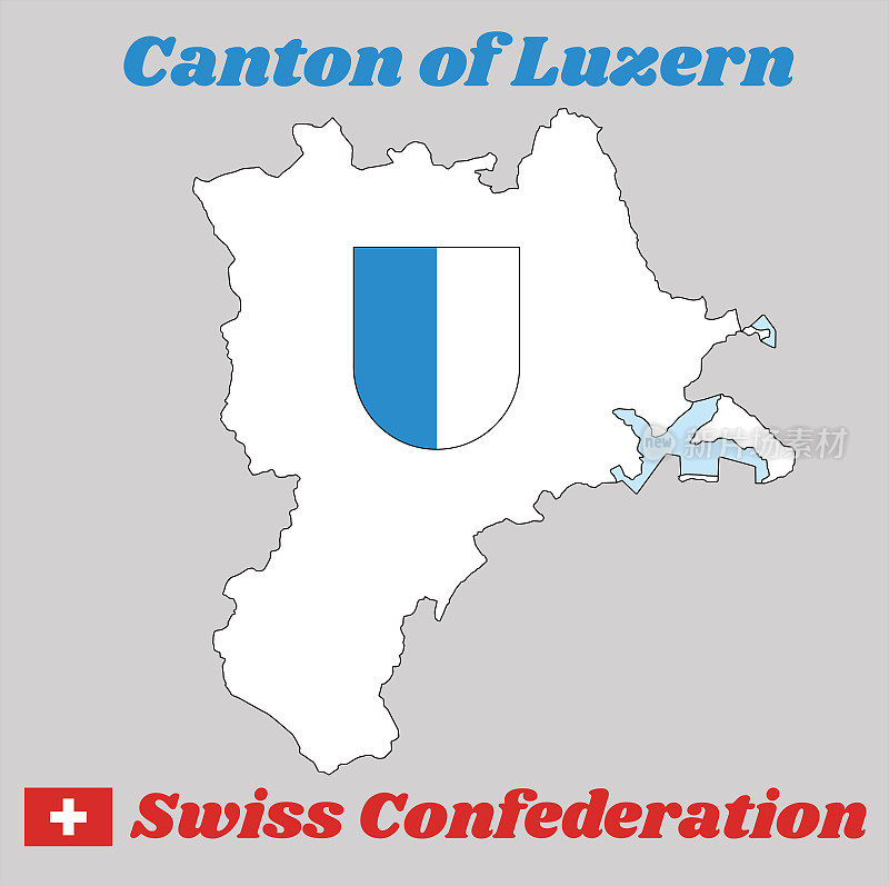 地图轮廓和瑞士卢塞恩州的盾形纹章，名称为卢塞恩州和瑞士联邦。