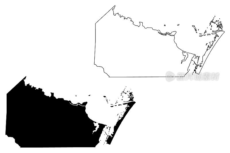 纽埃西斯县，得克萨斯州(县在得克萨斯州，美国，美国，美国)地图矢量插图，涂鸦草图纽埃西斯地图