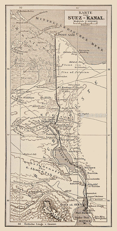 苏伊士运河的古老地图