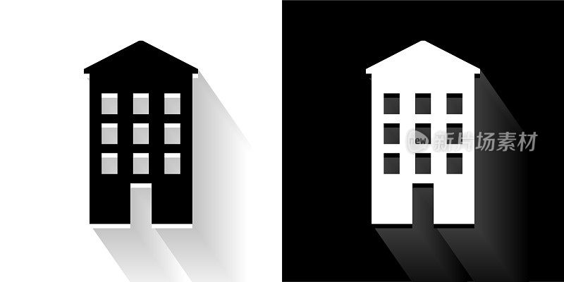 建筑黑色和白色图标与长影子