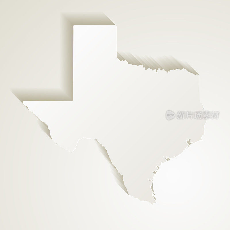 德克萨斯州地图与剪纸效果空白背景