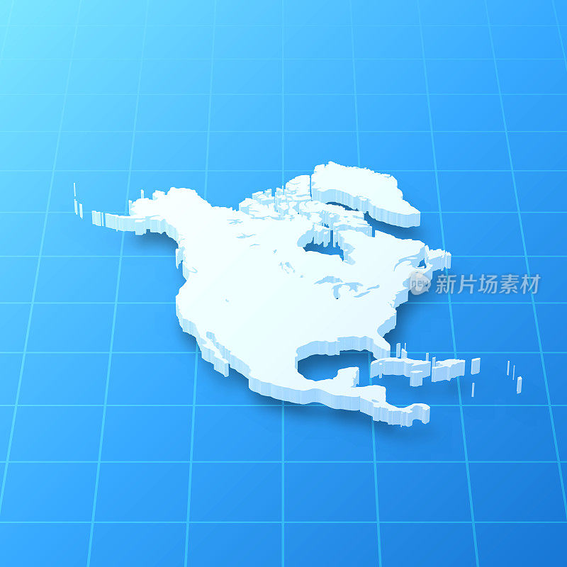 北美3D地图上的蓝色背景