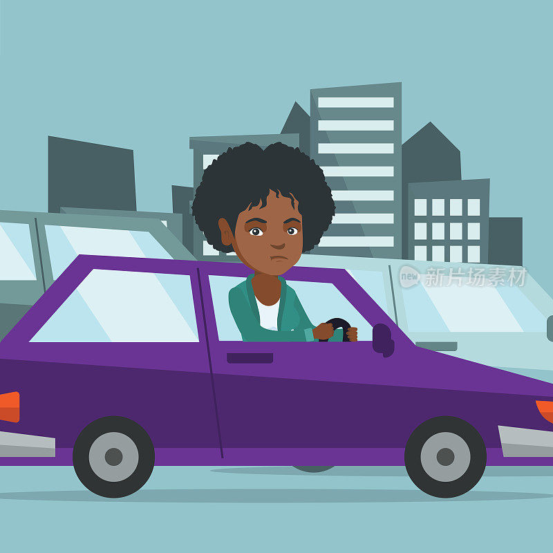 愤怒的非洲妇女被堵在车里