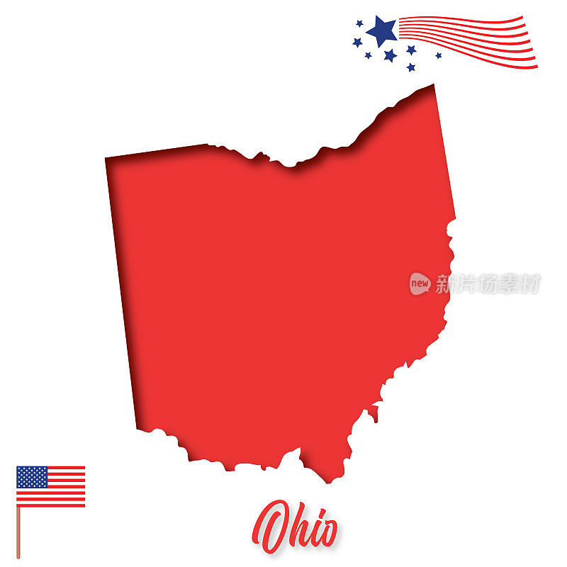 美国剪纸州图:俄亥俄州