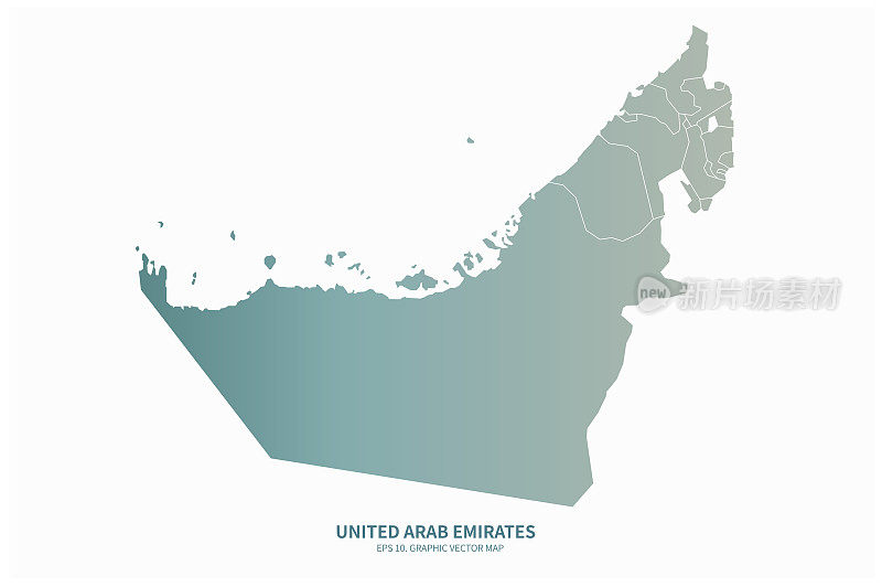 阿拉伯联合酋长国地图。中东国家阿联酋矢量地图