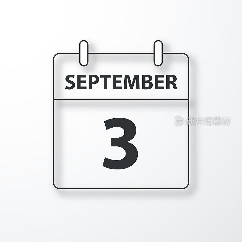 9月3日-每日日历-黑色轮廓与阴影在白色的背景