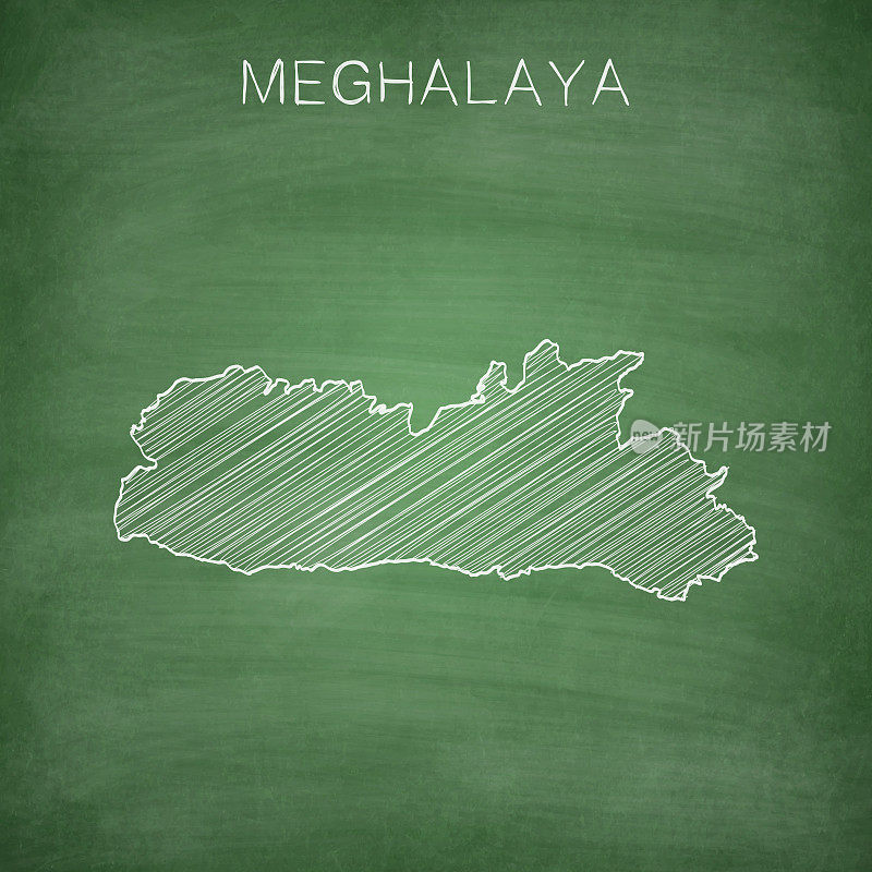梅加拉亚邦地图画在黑板上-黑板