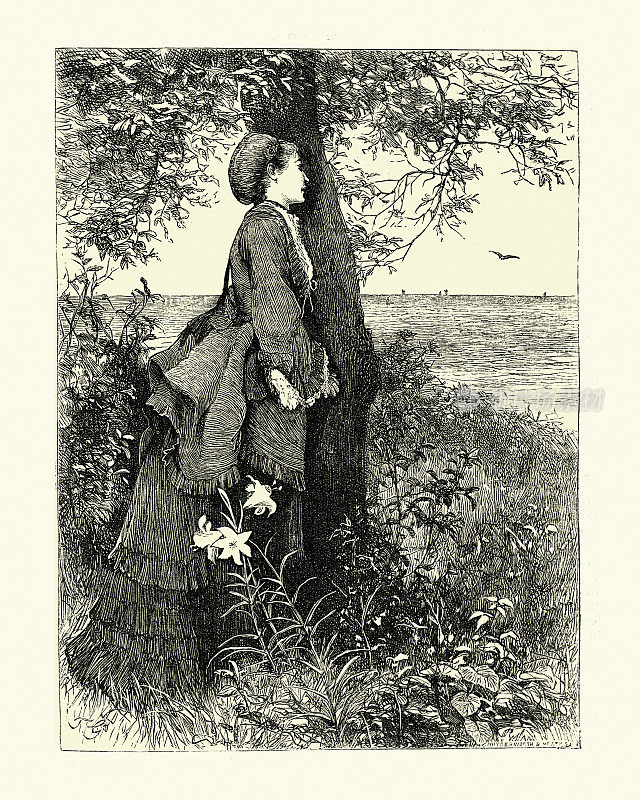 19世纪，一位维多利亚时代的年轻女子望着大海