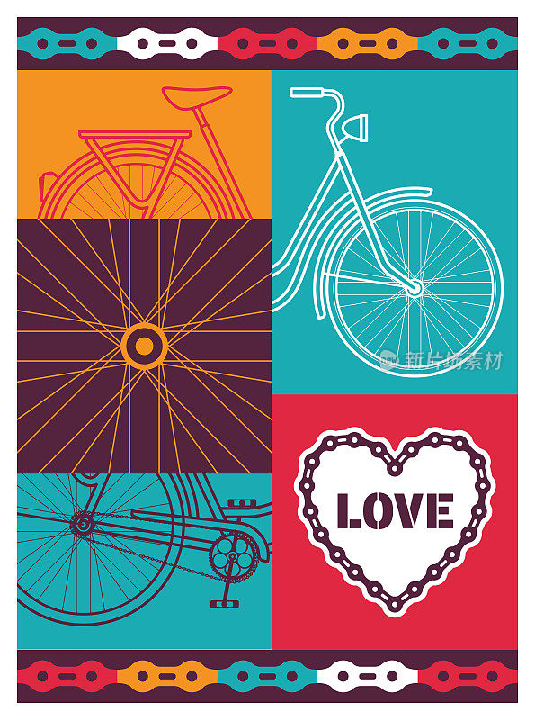 自行车自行车复古自行车抽象设计轮廓矢量插图卡
