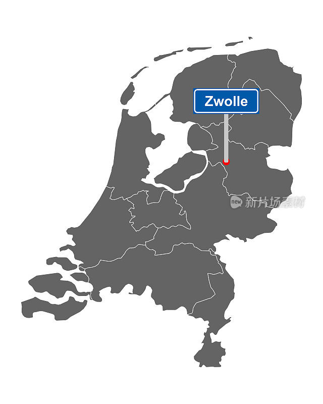 荷兰地图与道路标志Zwolle