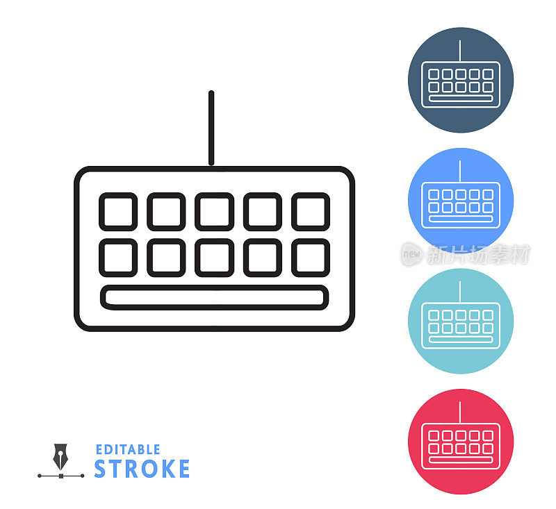 电子竞技和游戏键盘细线图标可编辑的笔触