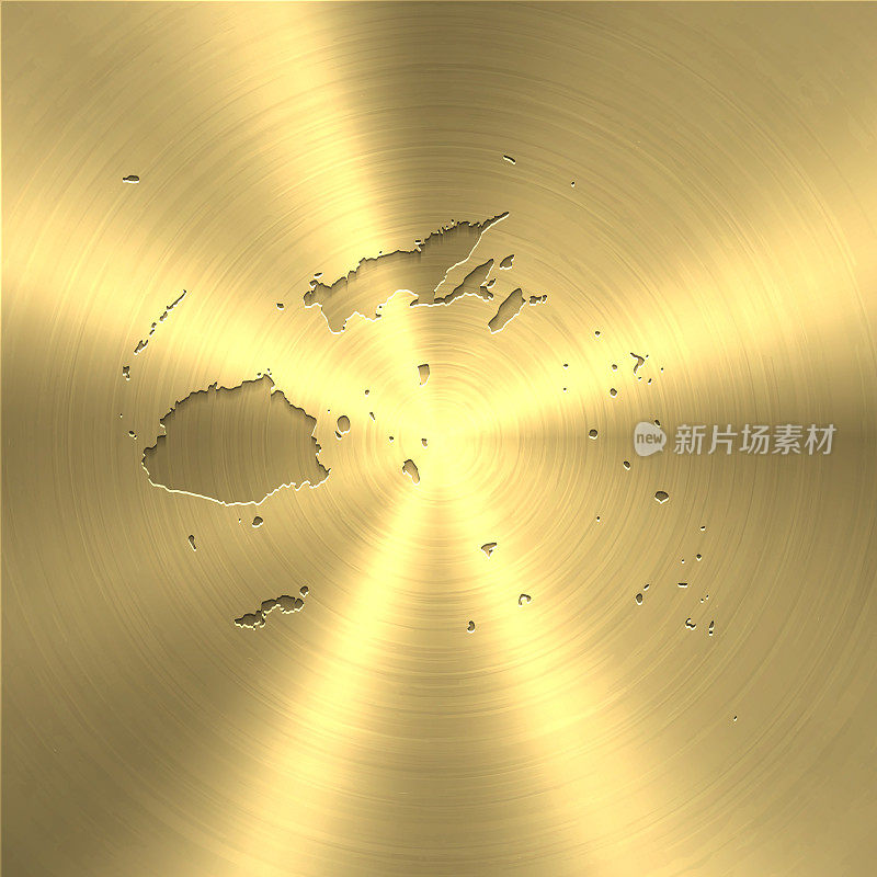 斐济地图上的黄金背景-圆形拉丝金属纹理