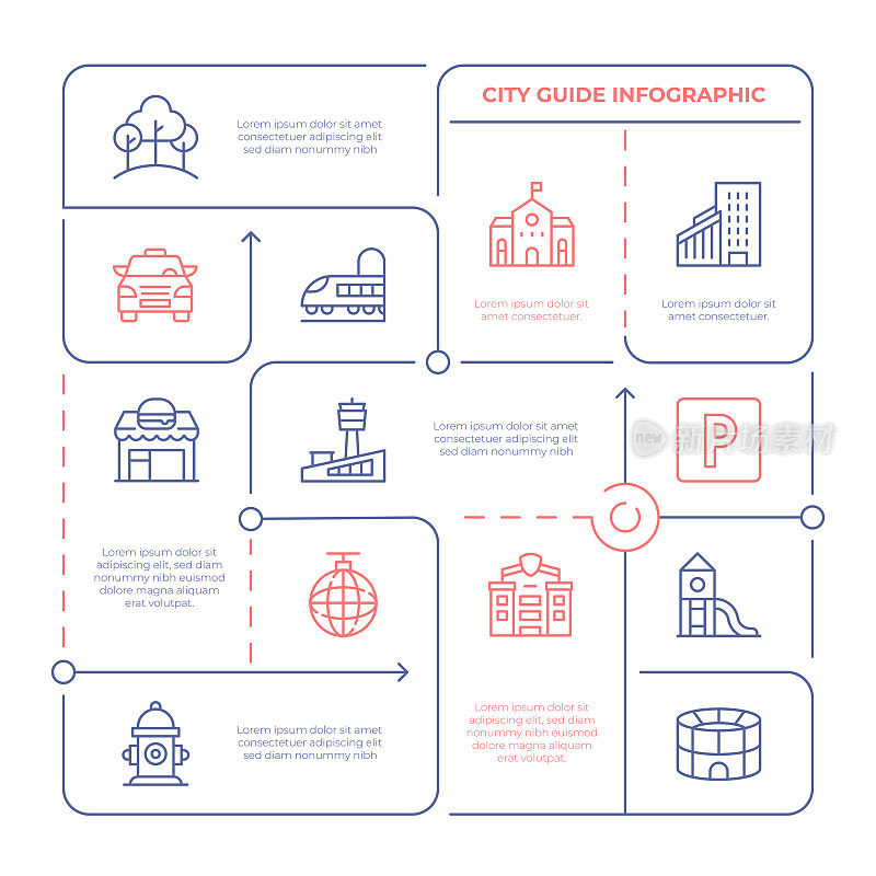 城市导向矢量线插图信息图形设计模板