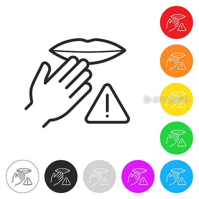 不要触摸嘴巴。按钮上不同颜色的平面图标