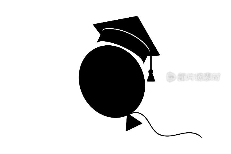 高中毕业的框架。毕业学士帽图标和气球隔离在白色背景上。黑色学位典礼帽。矢量图