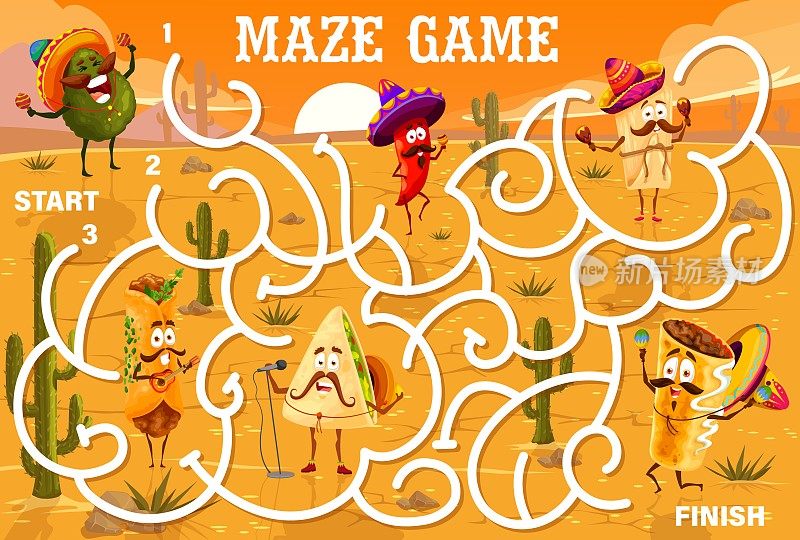 迷宫迷宫游戏卡通墨西哥美食音乐家