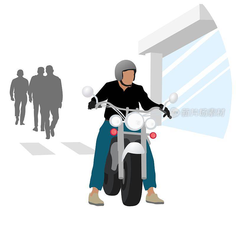 骑摩托车的人在街上做生意