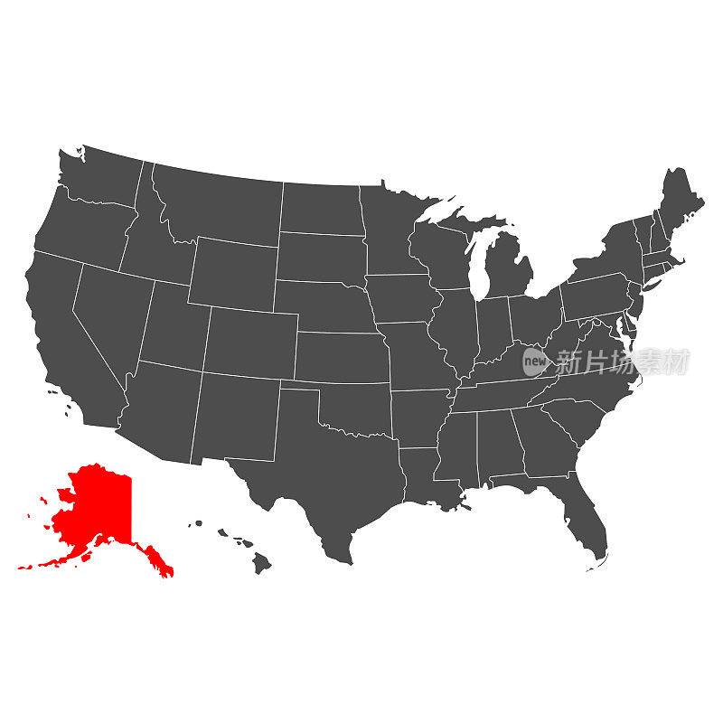 阿拉斯加矢量地图。高的详细说明。美利坚合众国的国家。平的风格。向量