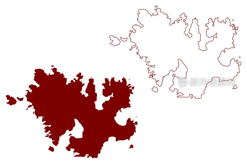 帕帕斯托尔岛(大不列颠及北爱尔兰联合王国，苏格兰，设得兰群岛)地图矢量插图，涂鸦素描帕佩斯托拉岛地图