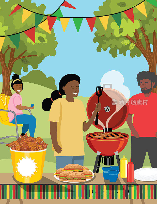 一家人在公园烧烤庆祝六月节