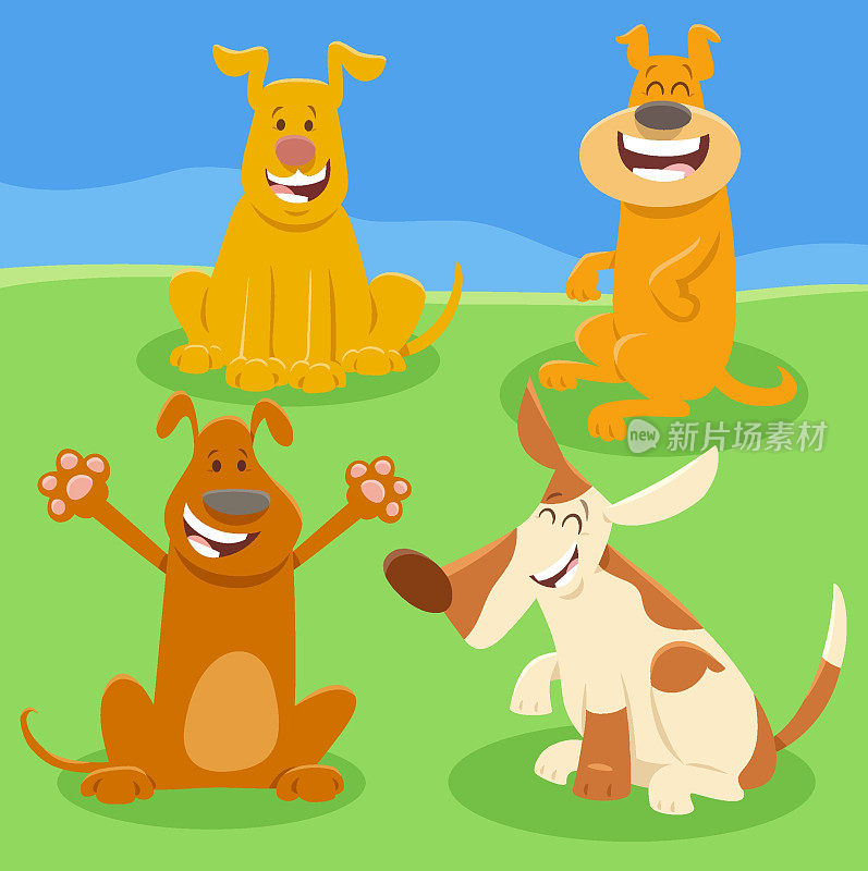 卡通狗和小狗动物角色组