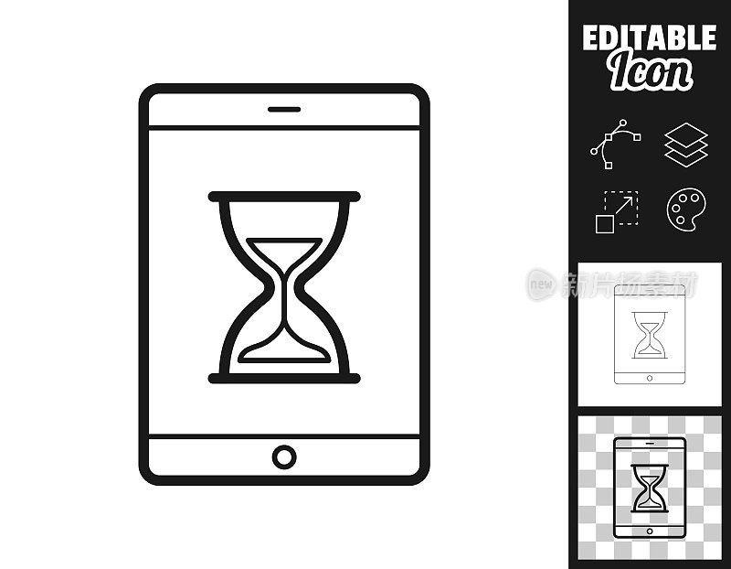 带沙漏的平板电脑。图标设计。轻松地编辑