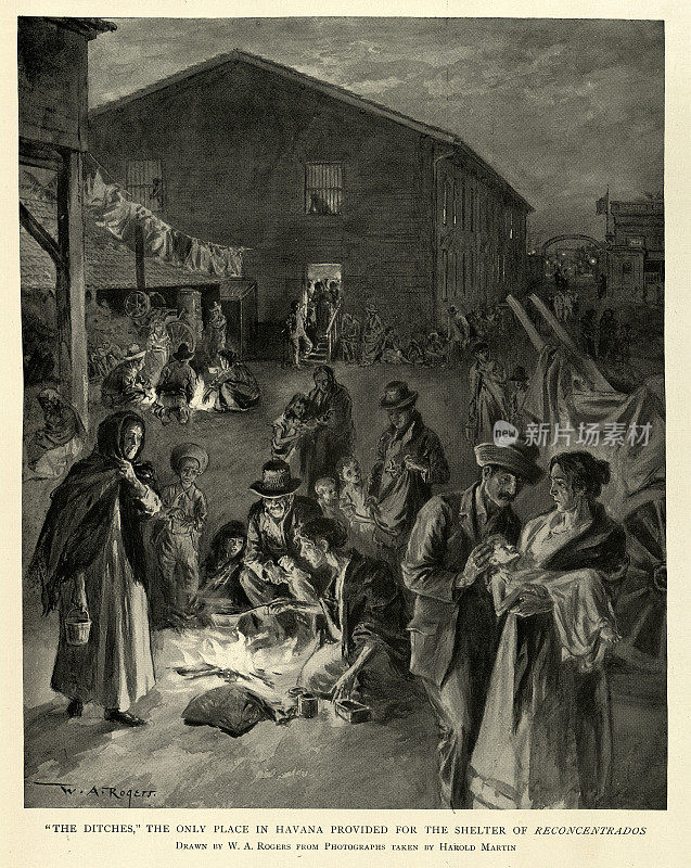 沟渠,难民营,古巴哈瓦那,古巴独立战争期间,维多利亚19世纪