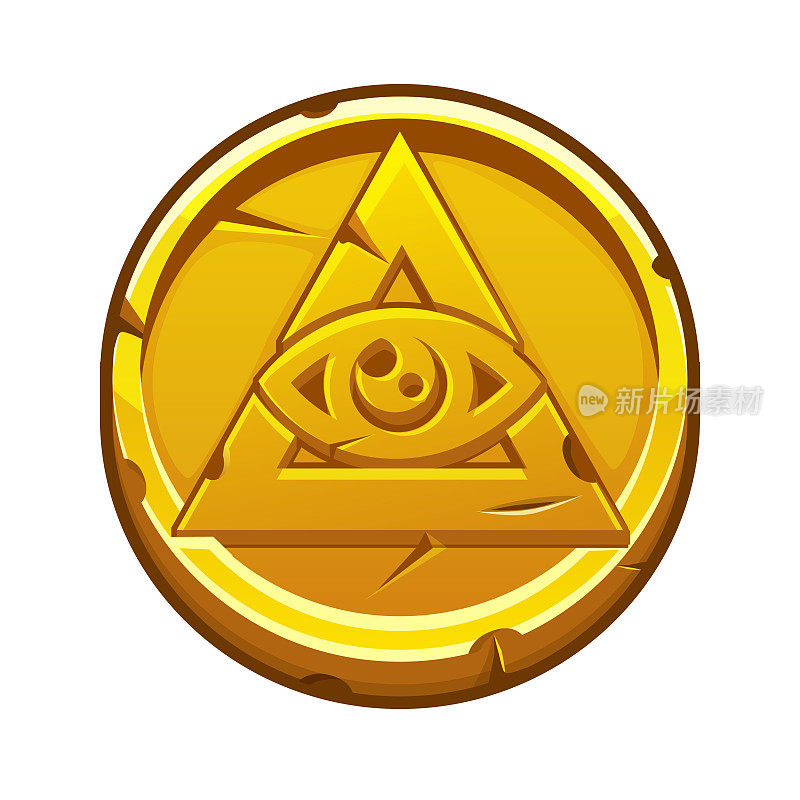 全视之眼的金币。黄金金字塔和全视之眼，共济会共济会符号