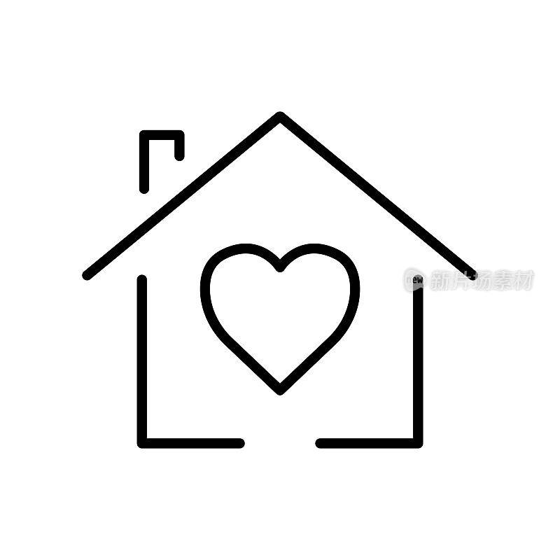 有爱心的房子图标。与慈善、亲情、爱有关的图标。行图标风格。简单的设计可编辑