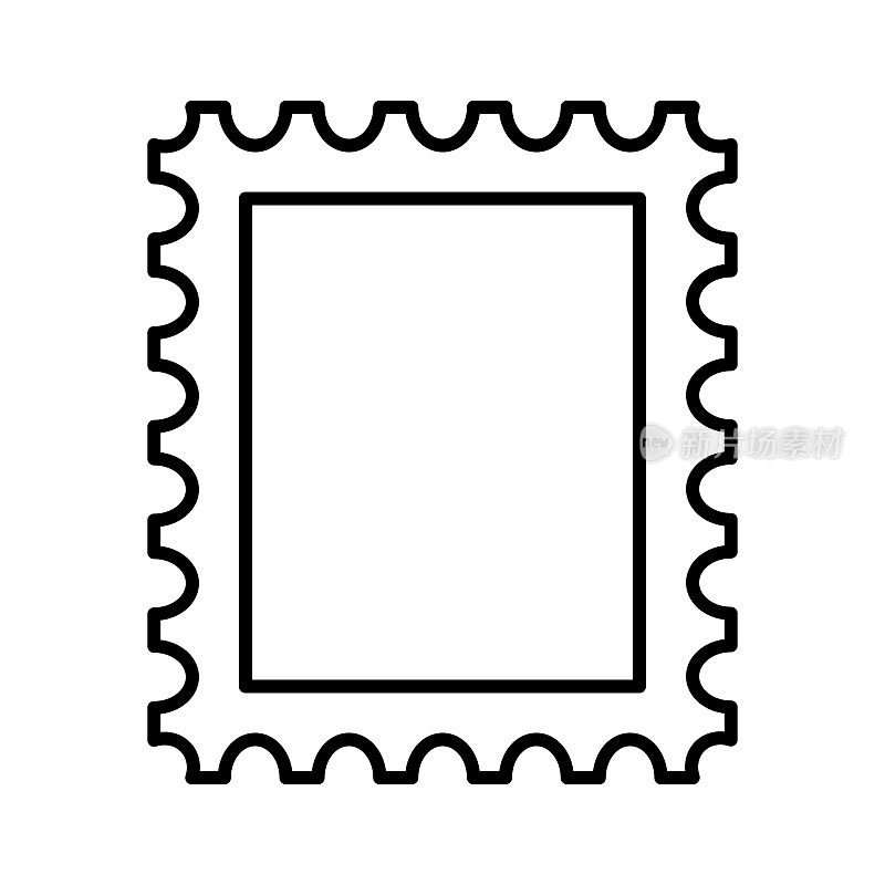 邮票框架图标。用于明信片和信件的空边框模板。边有孔的空白长方形及方形邮票。矢量插图孤立在白色背景上
