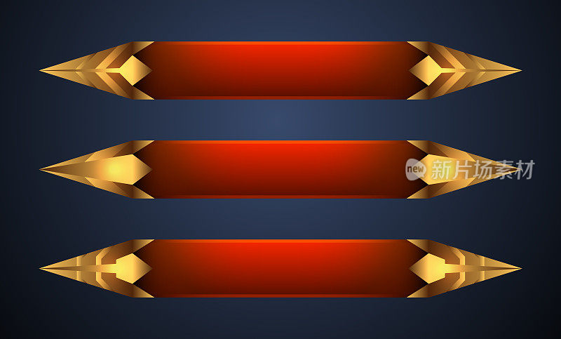 梦幻的金色和红色的游戏界面徽章按钮豪华的游戏UI资产