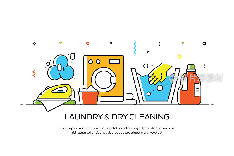 洗衣和干洗相关的线风格横幅设计网页,标题,小册子,年度报告和书的封面