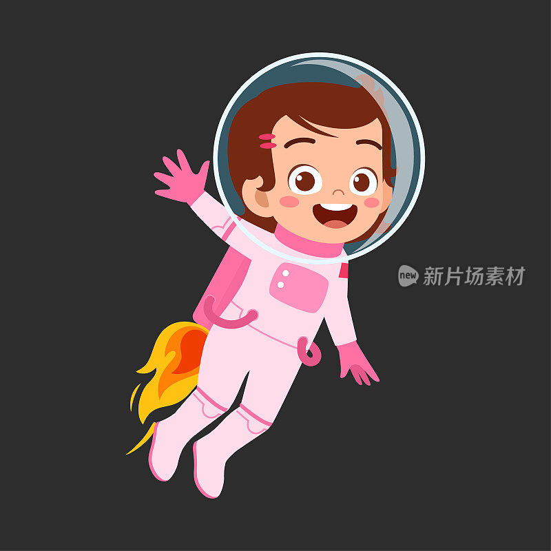 小宇航员背着喷气背包飞起来，感觉很开心