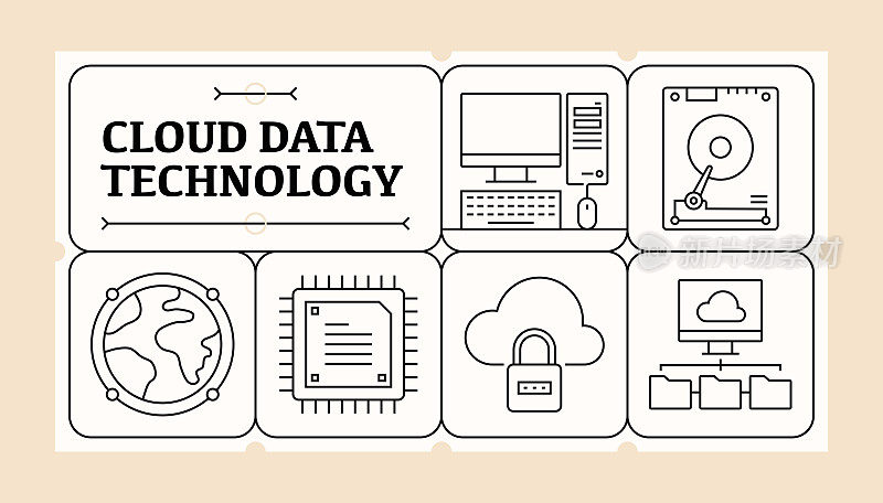 云数据技术线图标集和横幅设计