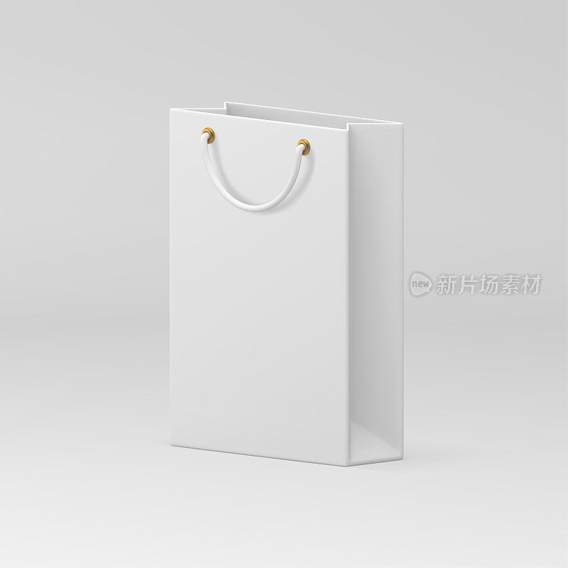 纸质购物袋3d白色包装购买商品携带现实矢量插图