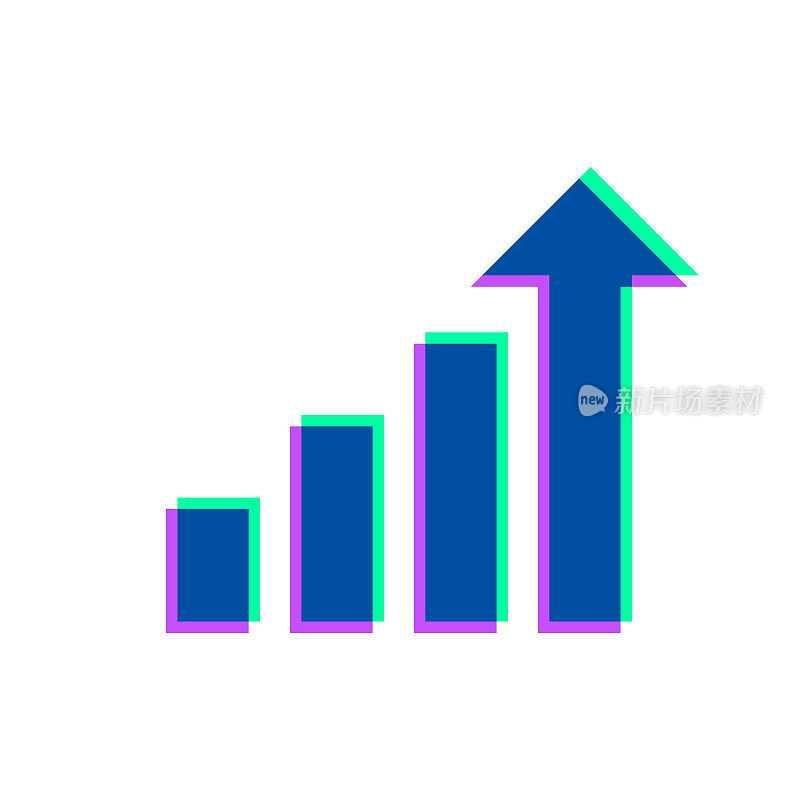 日益增长的图表。图标与两种颜色叠加在白色背景上