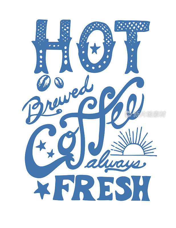 热煮咖啡手绘字母在一个透明的背景