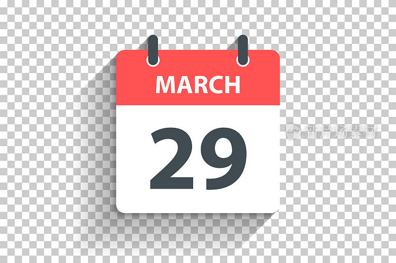 3月29日-每日日历图标在空白背景上的平面设计风格