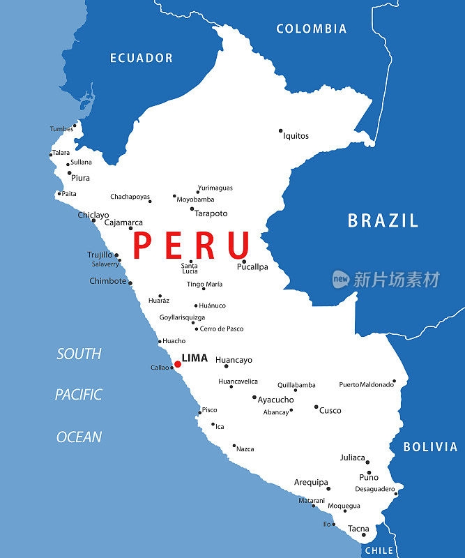 秘鲁的地图。秘鲁矢量彩色地图